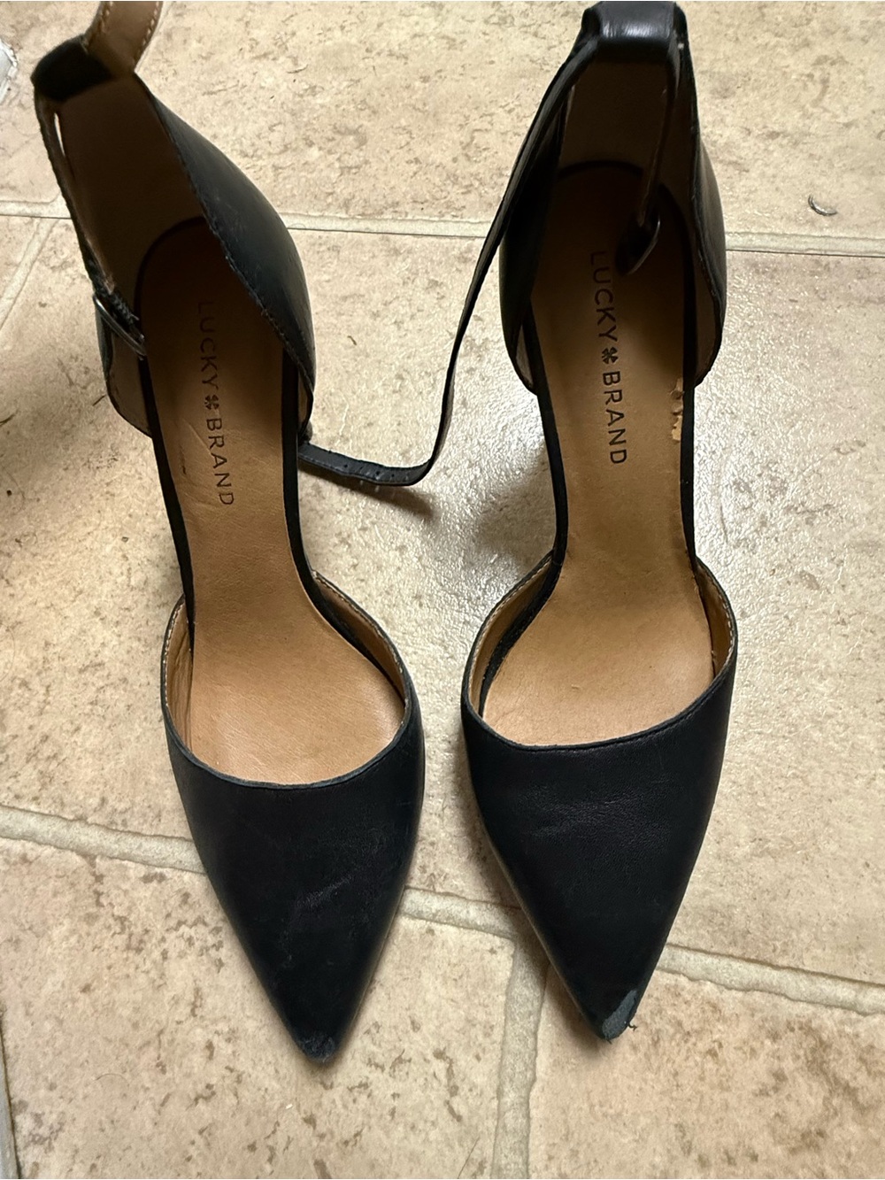 Lucky Brand Black Pointed Toe Ankle Strap Heels